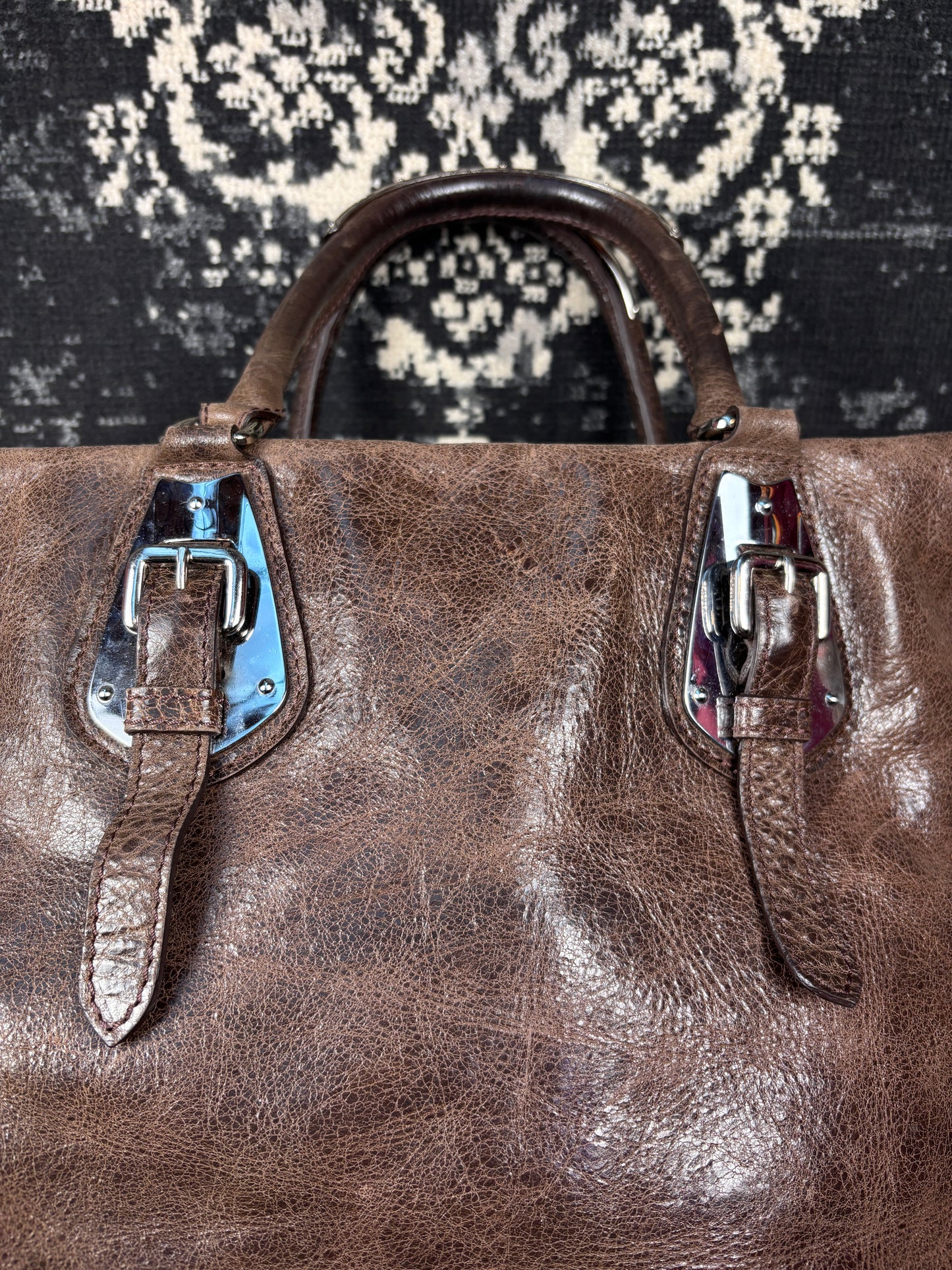 Y2K Vintage Prada Brown Leather Duffle Bag