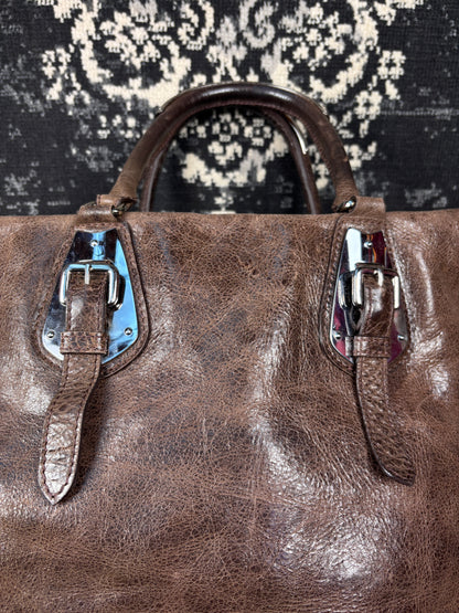 Y2K Vintage Prada Brown Leather Duffle Bag