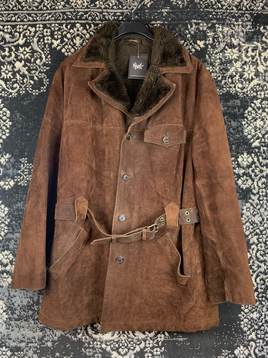 Vintage Aaltonen Brown Suede Long Coat with Belt