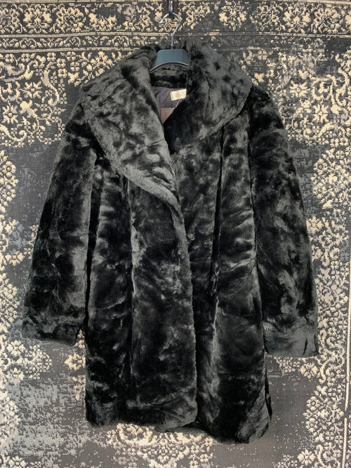 Vintage KIABI Black Faux Fur Long Coat