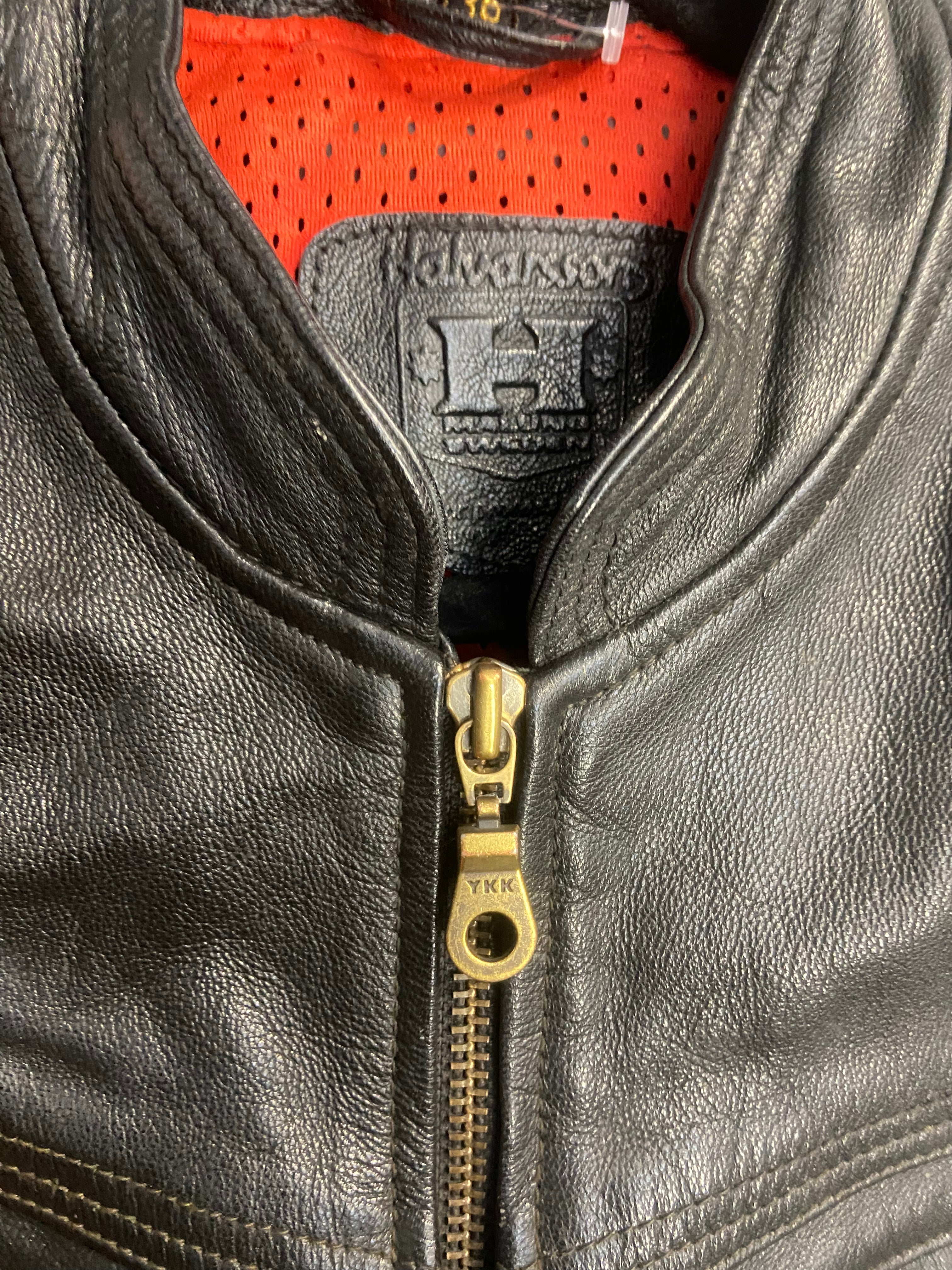 Leather Jacket Full Zip Biker Mens M Size 36 Black Halvassons