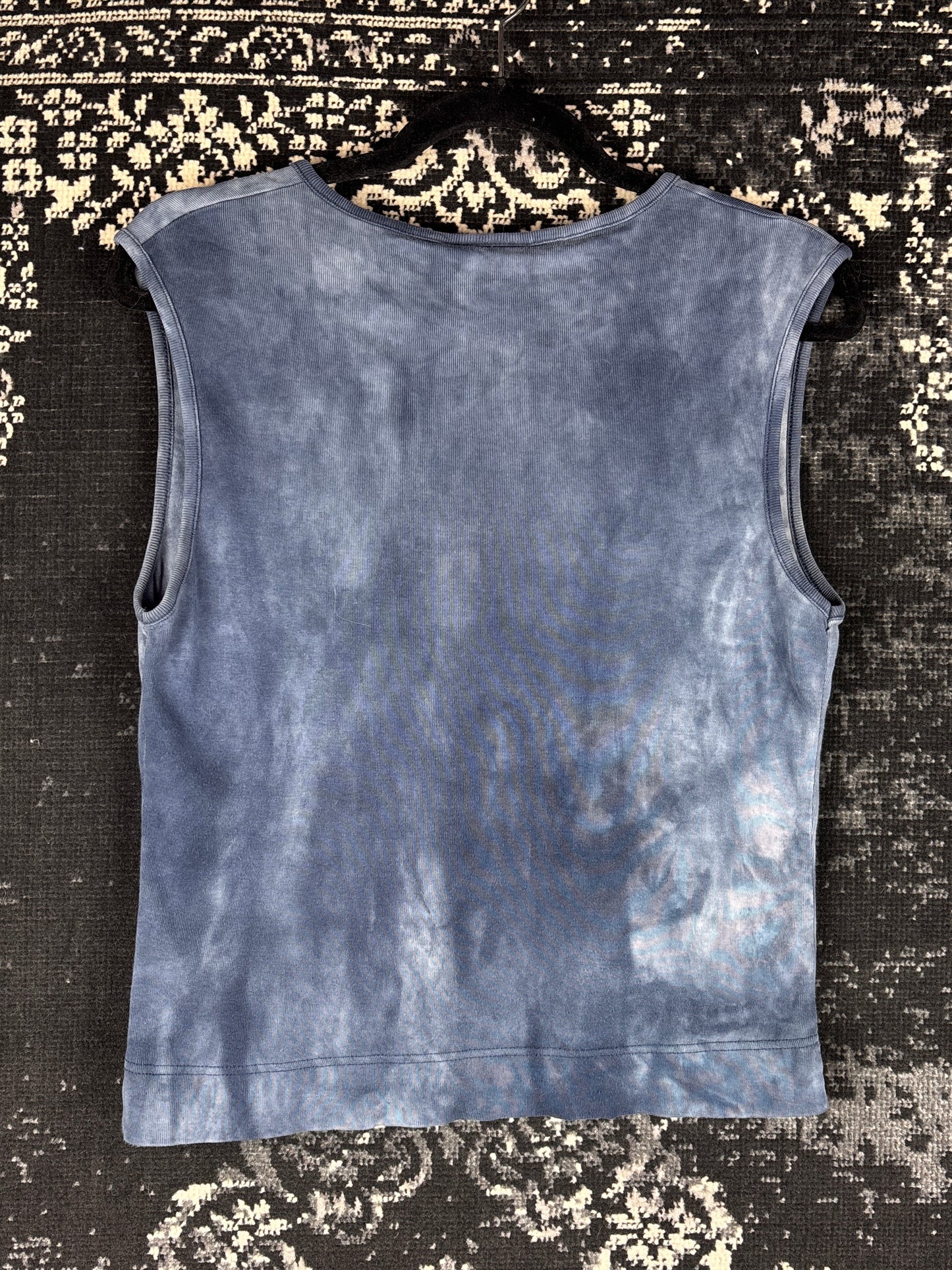 Women's Greyish Blue Asics Sleeveless Tie-Dye Style V-Neck Top