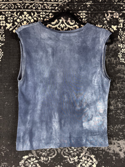 Women's Greyish Blue Asics Sleeveless Tie-Dye Style V-Neck Top