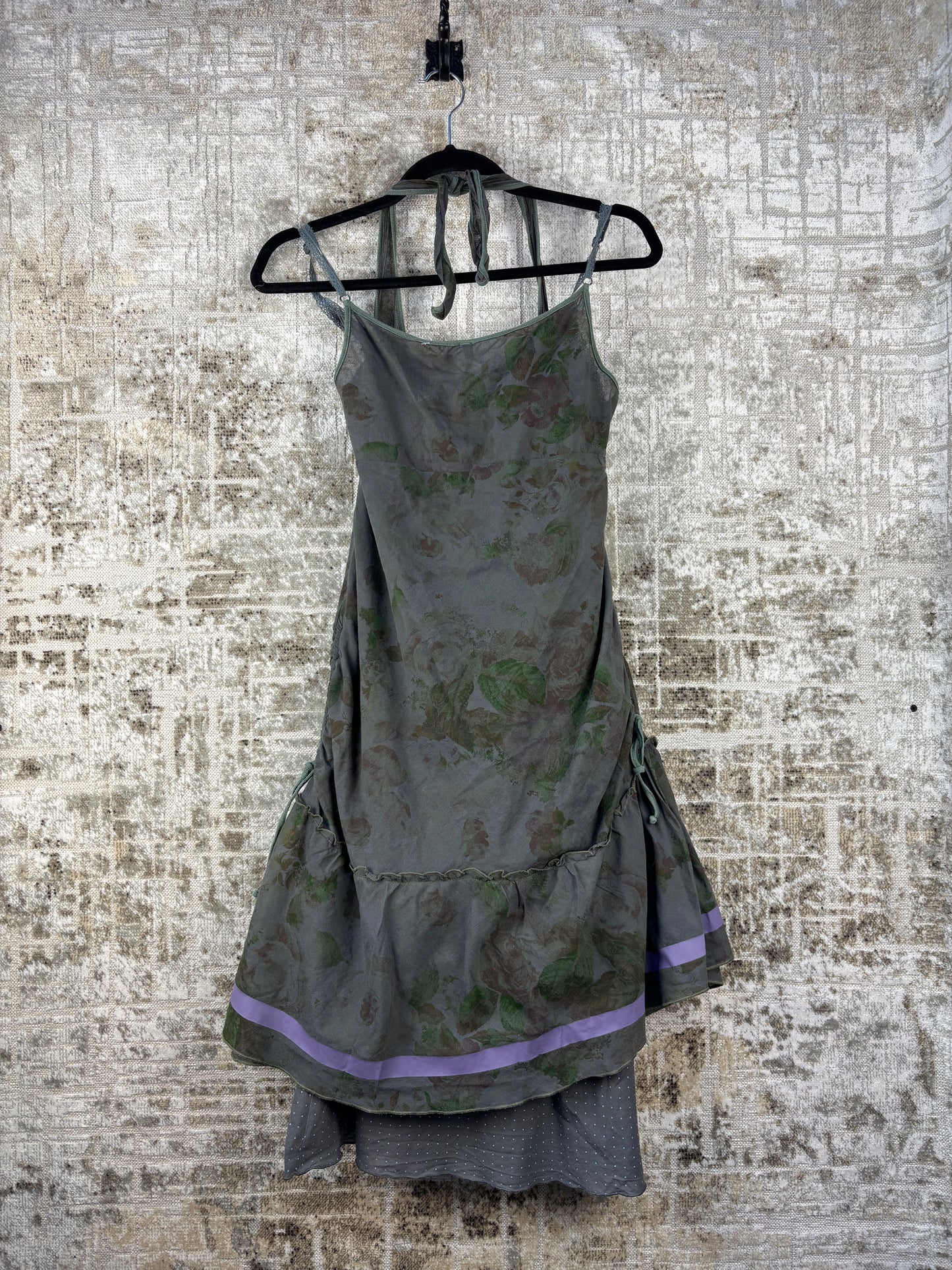 Womens Vintage Cop Copine Green Floral Slip Dress