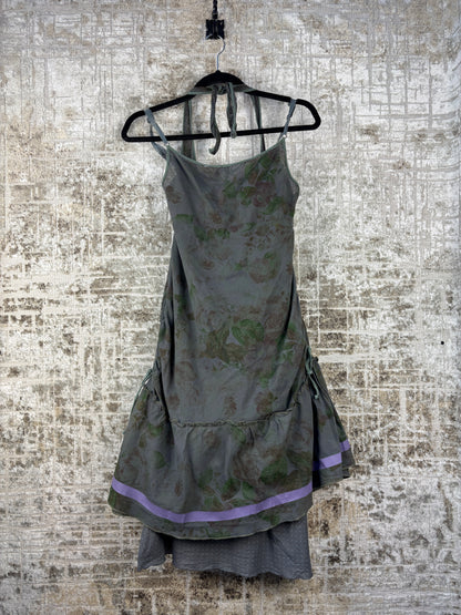 Womens Vintage Cop Copine Green Floral Slip Dress