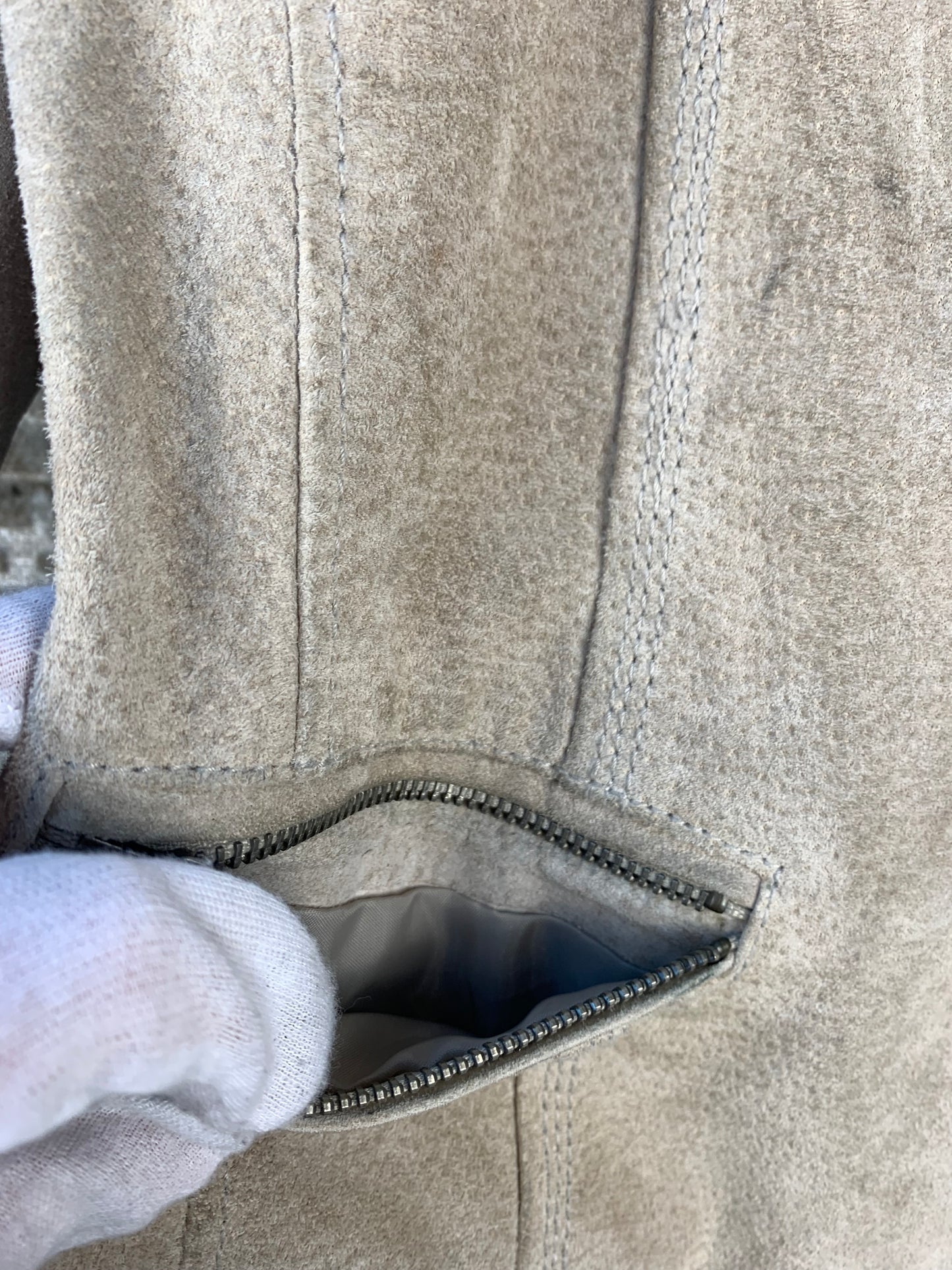 Womens Y2K Vintage Beige Suede Leather Jacket