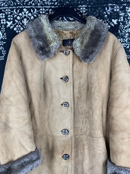 Vintage Women Light Brown Faux Suede Coat
