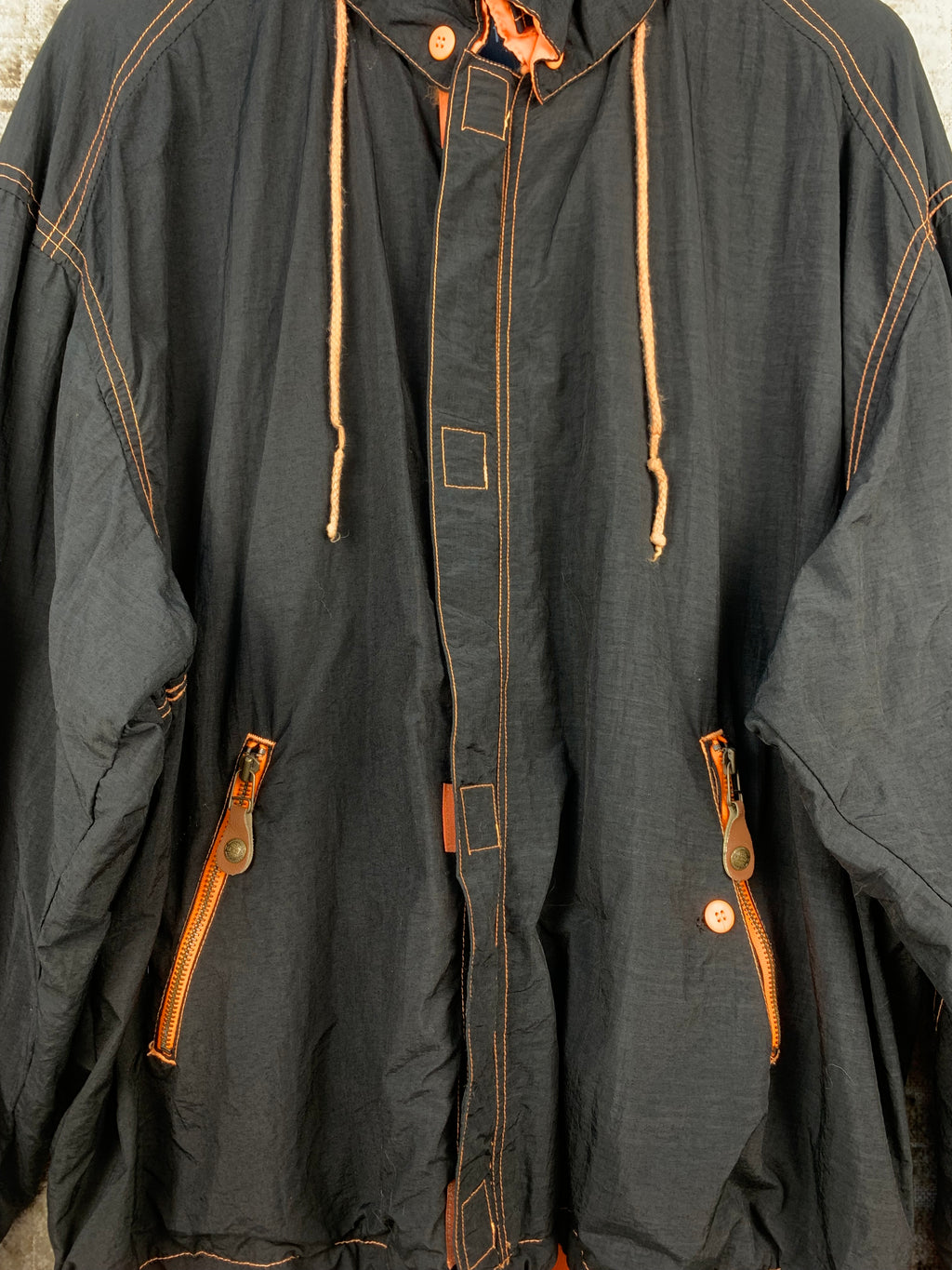 PEPE CO Mens Black Orange Windbreaker Jacket