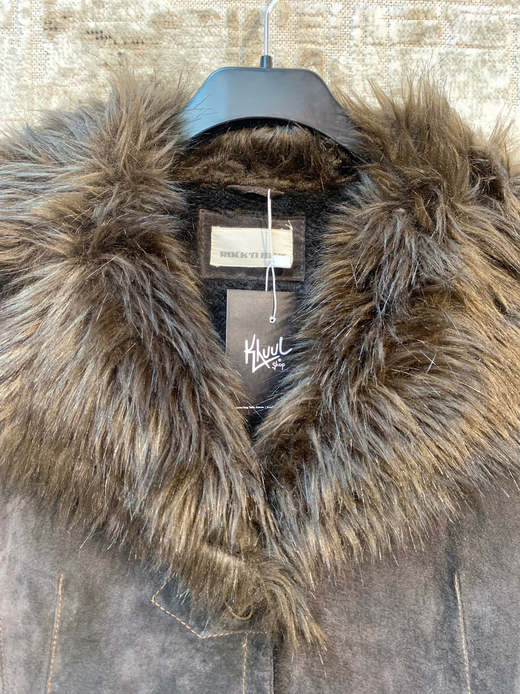 Rock'n Blue Faux Fur Trimmed Suede Coat