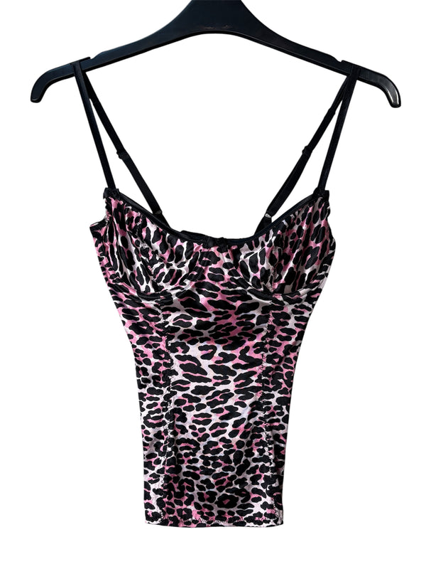 Betsey Johnson Y2K Pink Leopard Bustier Cami