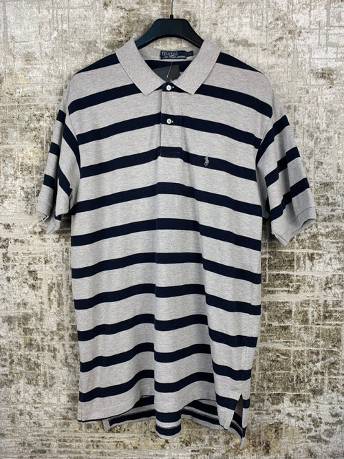 Mens Vintage Grey and Navy Striped Polo Ralph Lauren Shirt