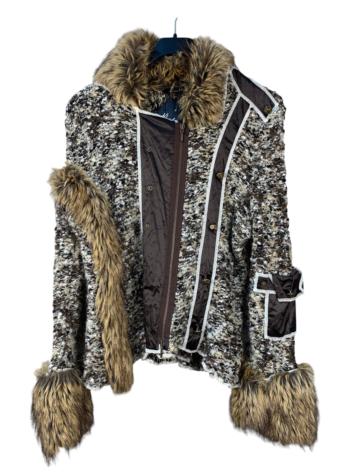 Finette Knitted Zip Up Jacket With Fur Trim
