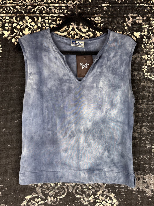 Women's Greyish Blue Asics Sleeveless Tie-Dye Style V-Neck Top