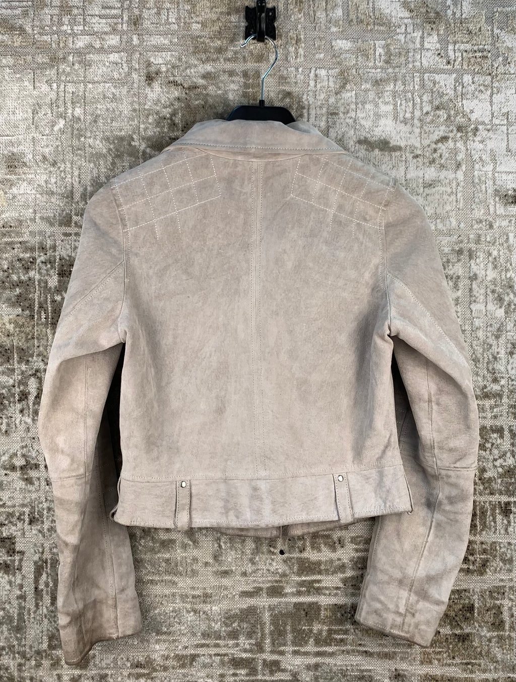Womens Ash Beige Cropped Leather Jacket