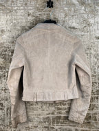 Womens Ash Beige Cropped Leather Jacket