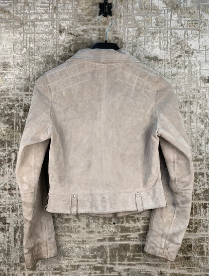 Womens Ash Beige Cropped Leather Jacket