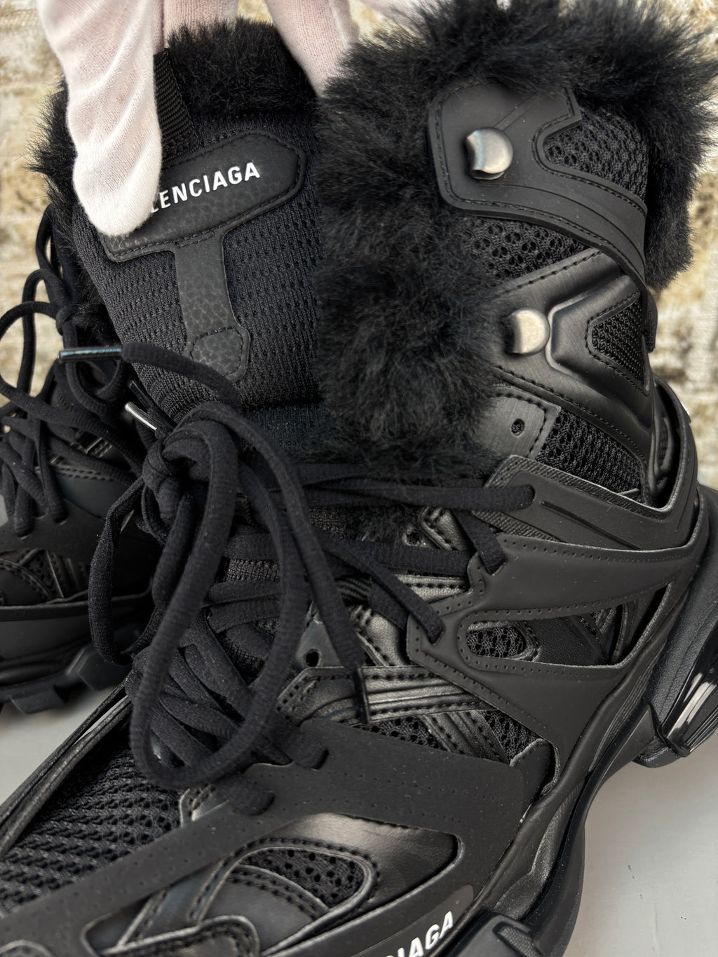 Balenciaga Track Hike Black Fur Boots