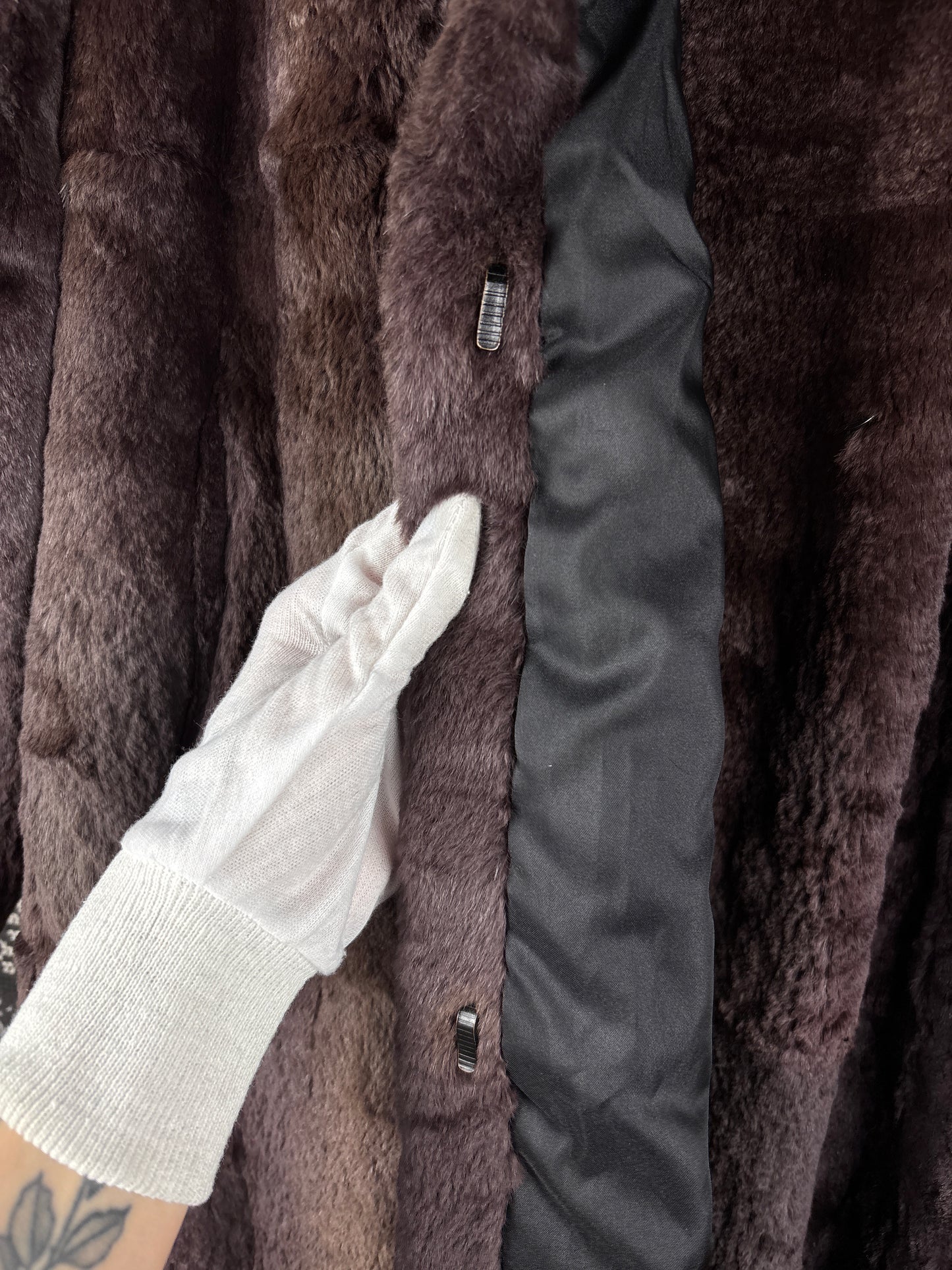 Women's Vintage Dark Brown Long Genuine Sheared Mink Fur Coat