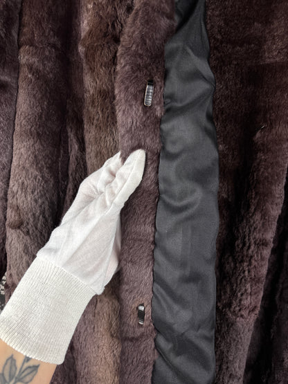 Women's Vintage Dark Brown Long Genuine Sheared Mink Fur Coat