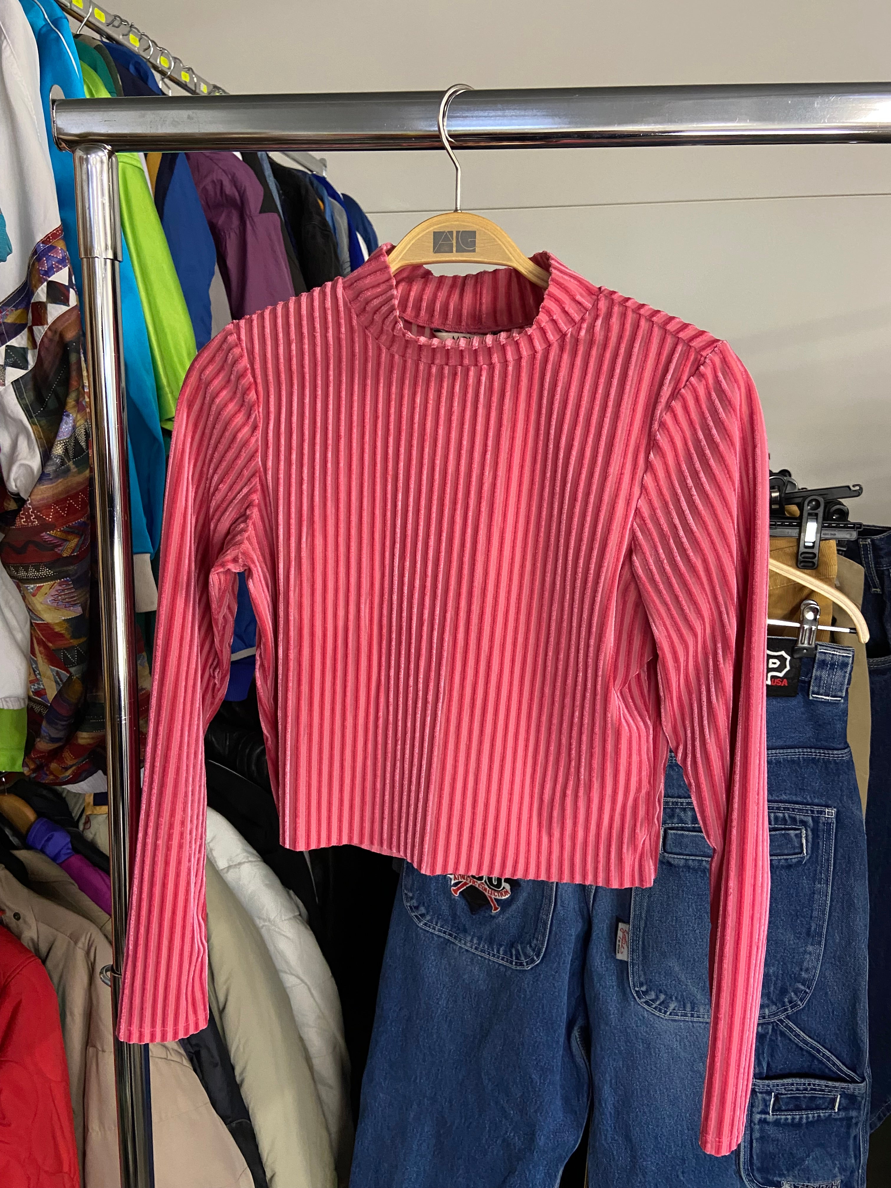Monkl Pink Crop Top Sweater Velvet Womens S