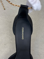 Ferragamo Dana Black Satin Pumps