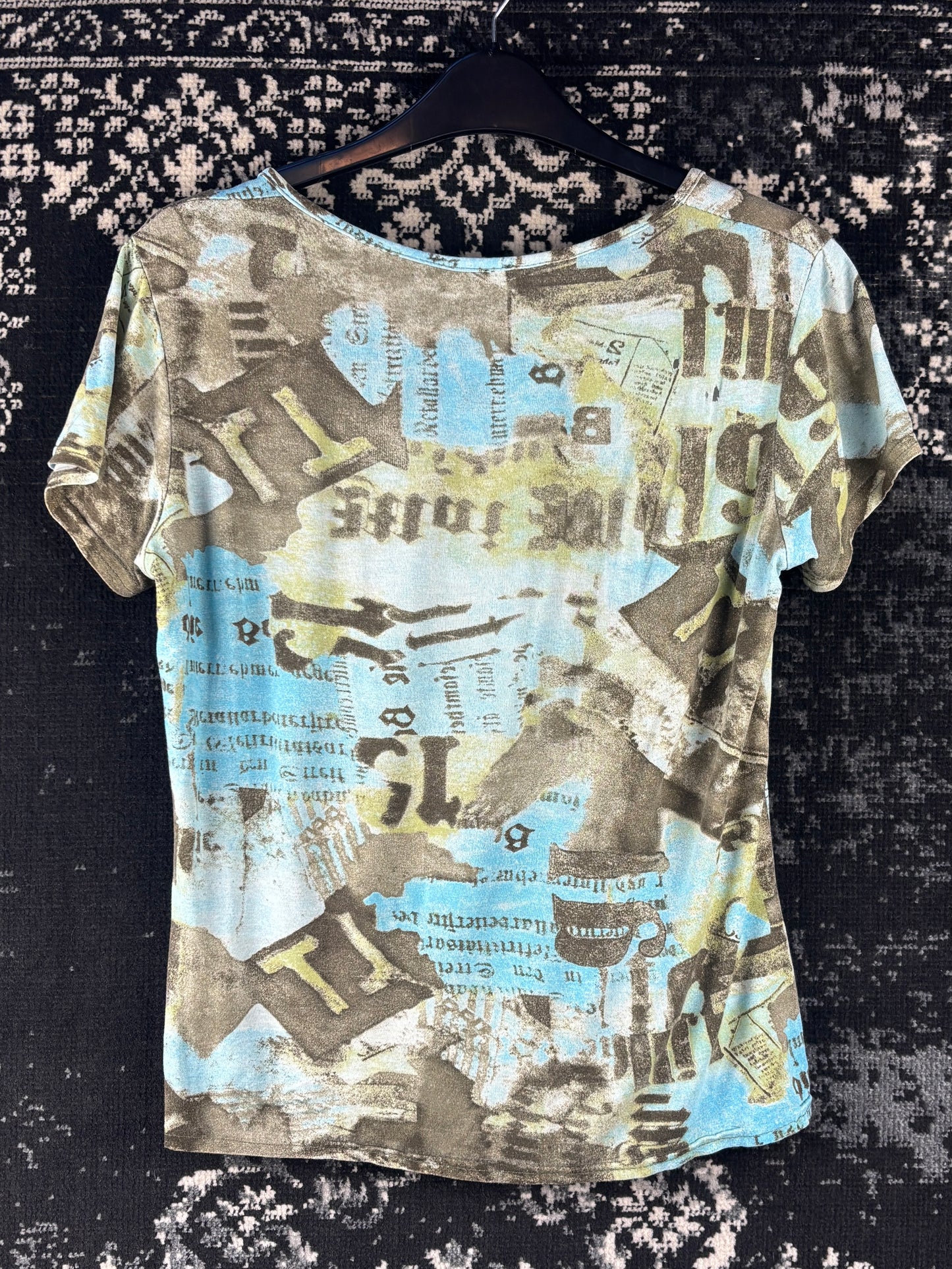 Womens Y2K Blue Graphic Blouse