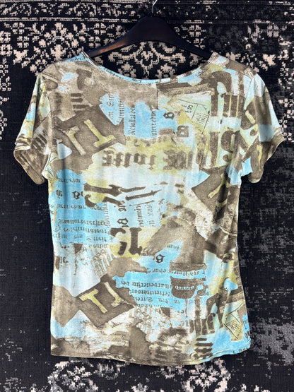 Womens Y2K Blue Graphic Blouse