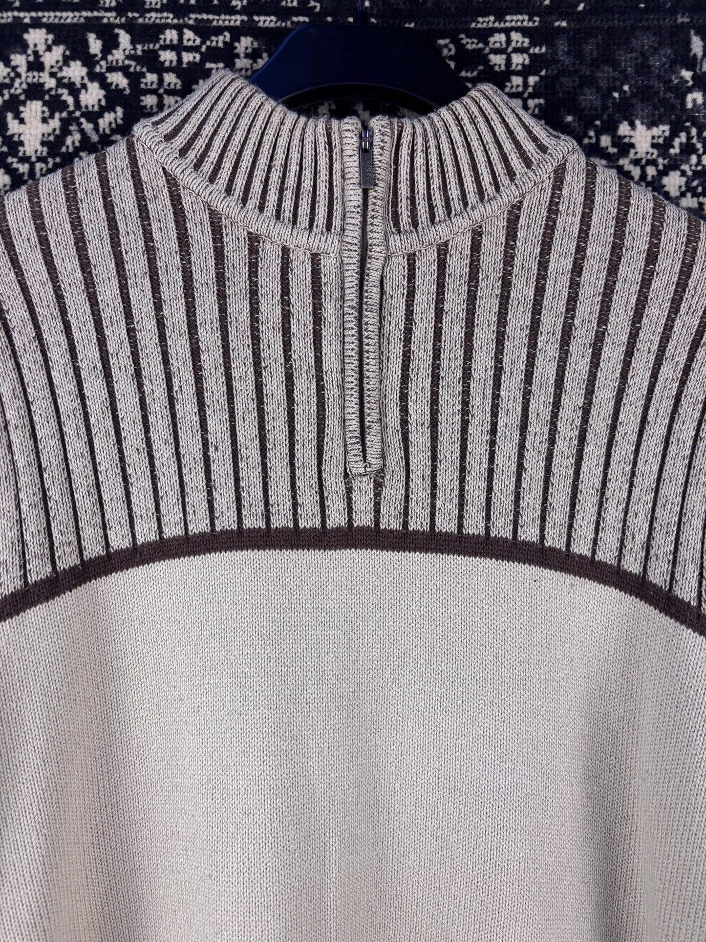 Men's Y2K Beige Half Ribbed Zip Sweater