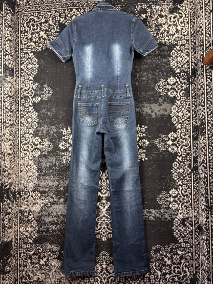 Womens Y2K Dark Wash Denim Jumpsuit