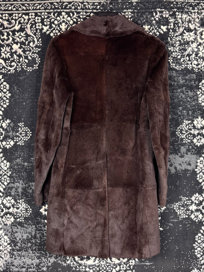 Women's Vintage Dark Brown Buttoned Genuine Sheared Mink Fur Coat