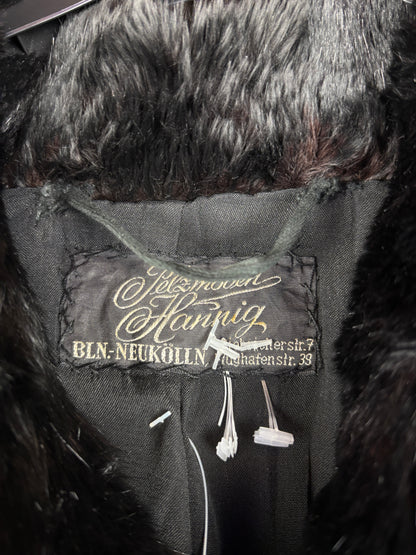 Women's Vintage Black Genuine Black Fox Fur Long Coat