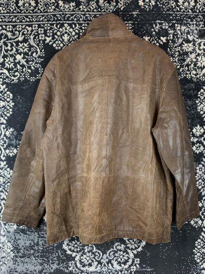 Men's Vintage Dark Brown Double Zipper Leather Jacket