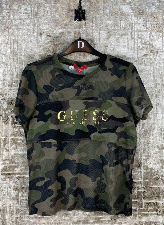 Womens Y2K Guess Camo Mesh Top