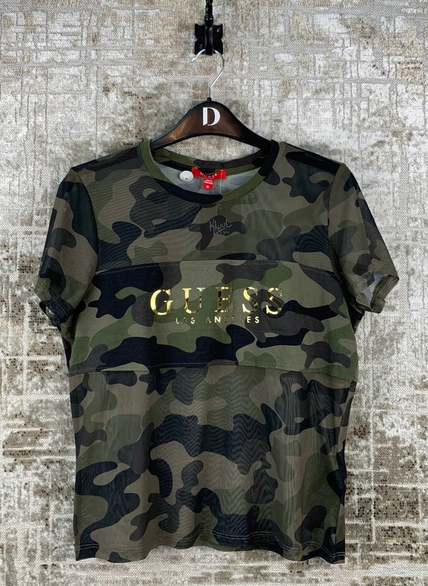 Womens Y2K Guess Camo Mesh Top