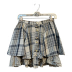 Vintage Plaid Tiered Button-Front Mini Skirt