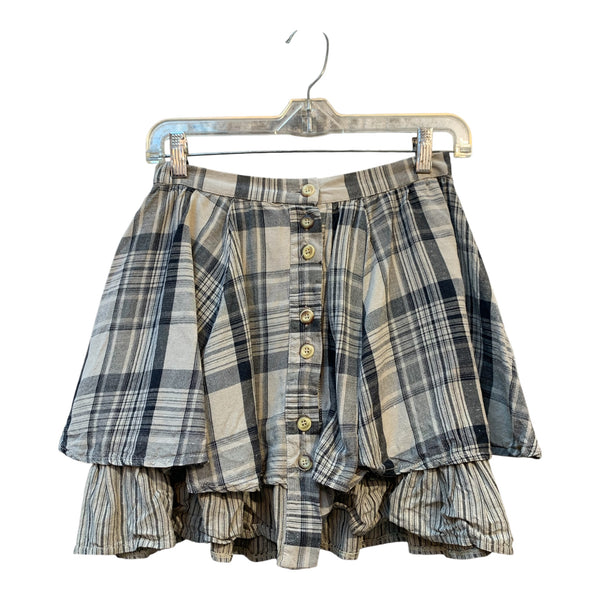 Vintage Plaid Tiered Button-Front Mini Skirt
