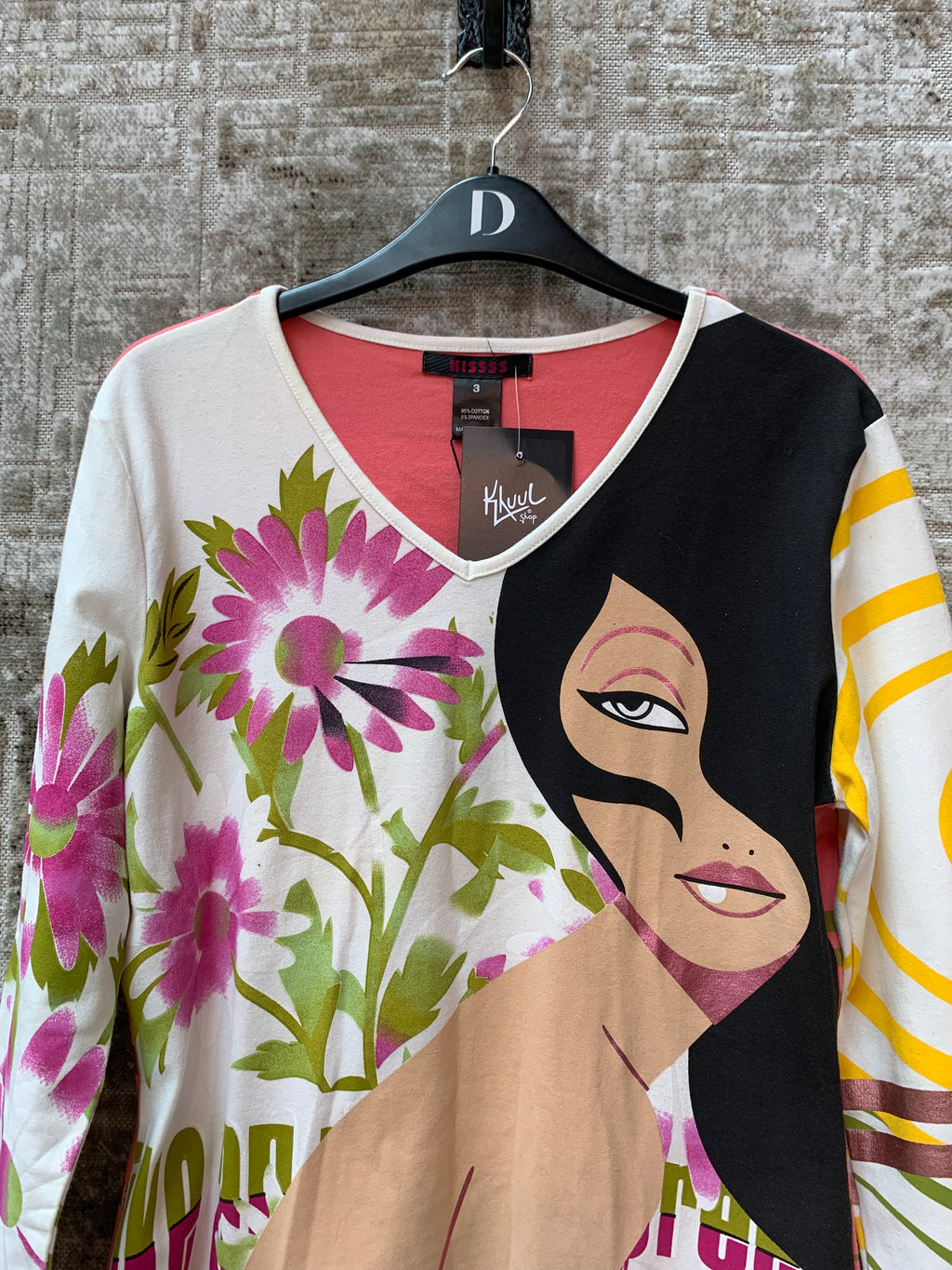 Kissss Y2K Face & Floral Print Long Sleeve Top