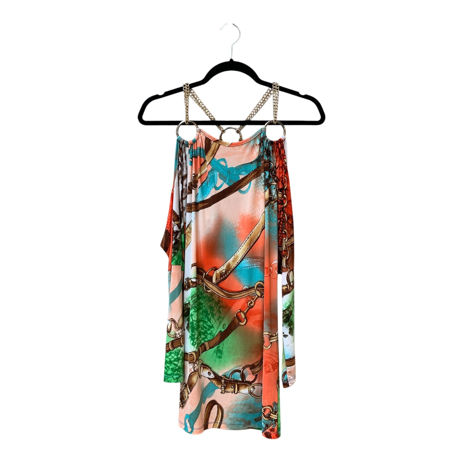 Tam Y2K Belt Print Chain-Ring Dress