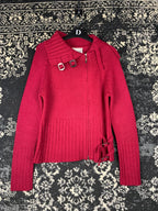 Women's Y2K Style Beet Red Knit Zip-Up Hoodie