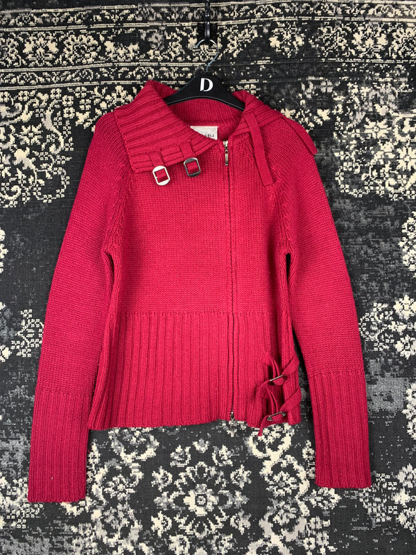 Women's Y2K Style Beet Red Knit Zip-Up Hoodie