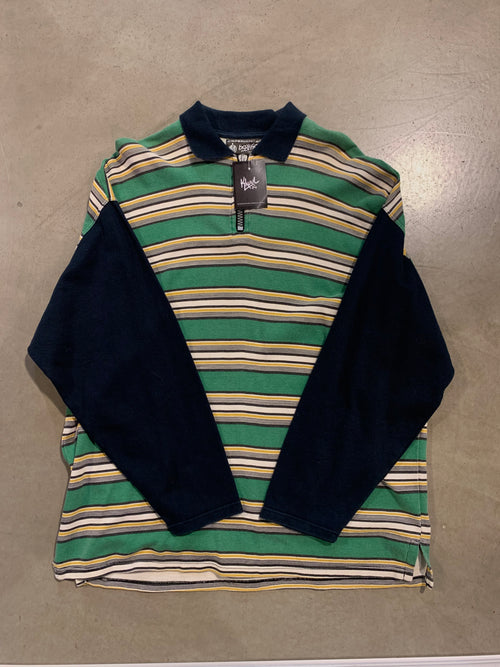 "box office" Green, White, Black and Yellow Striped Long Sleeve Shirt