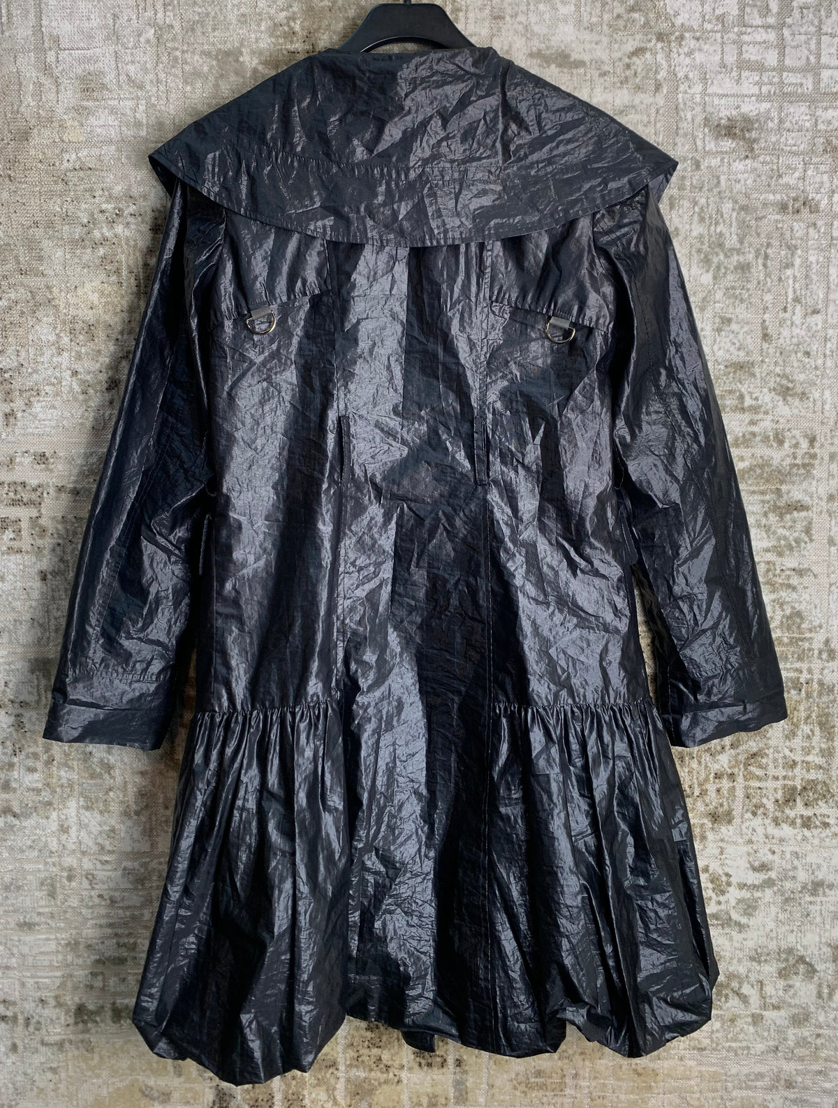 Metallic Shine Hooded Bubble Hem Coat