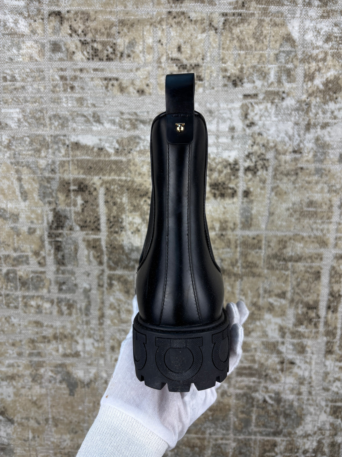 Ferragamo Gancini Logo Detail Black Chelsea Boots