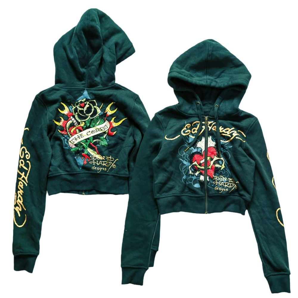 Dark green old school heart rhinestone