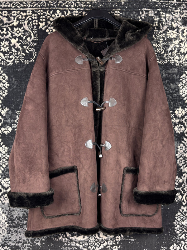 Men's Vintage Dark Brown Suede Duffle Coat