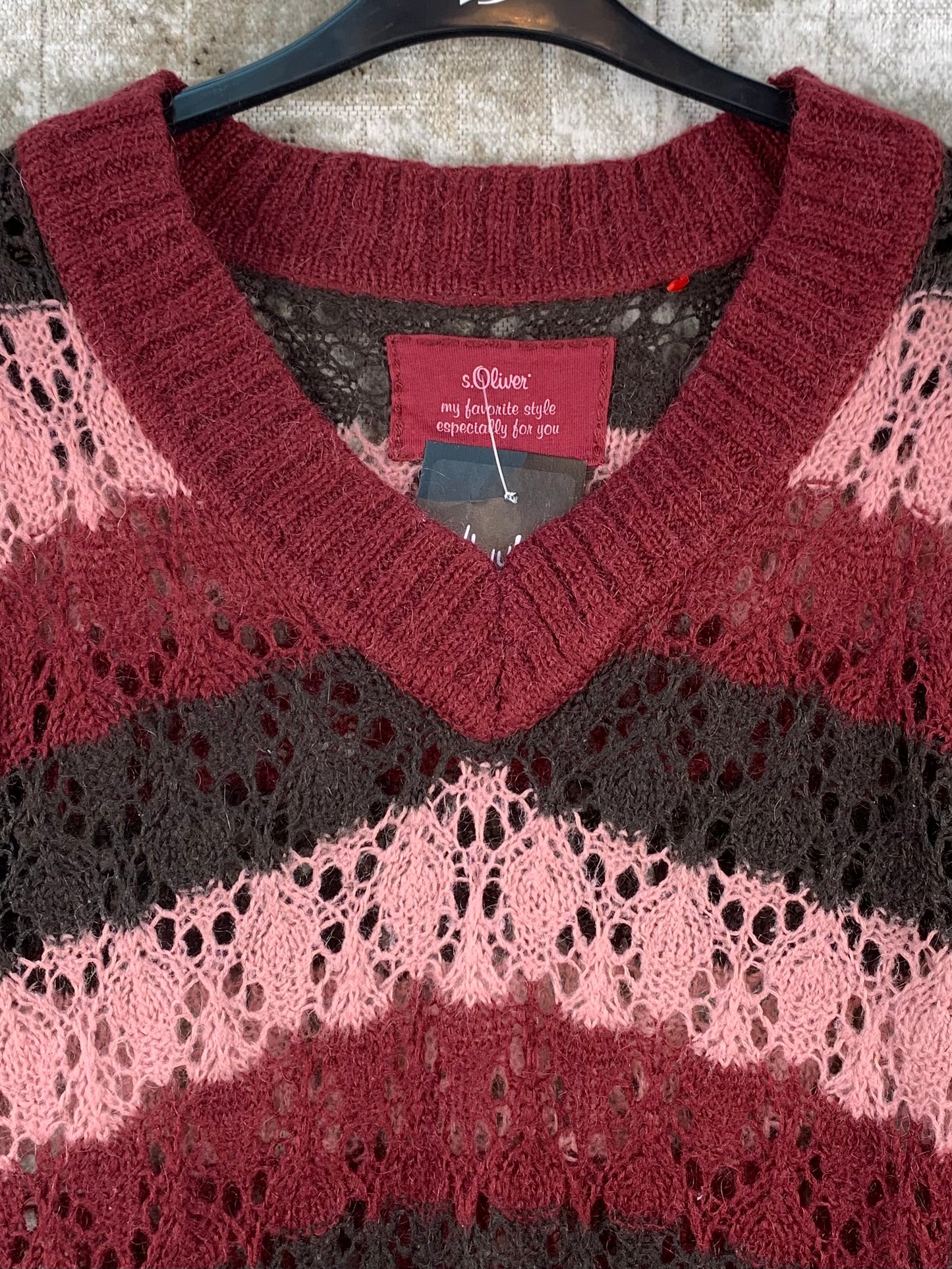 Womens Y2K Lace Knit Pink Burgundy Sweater