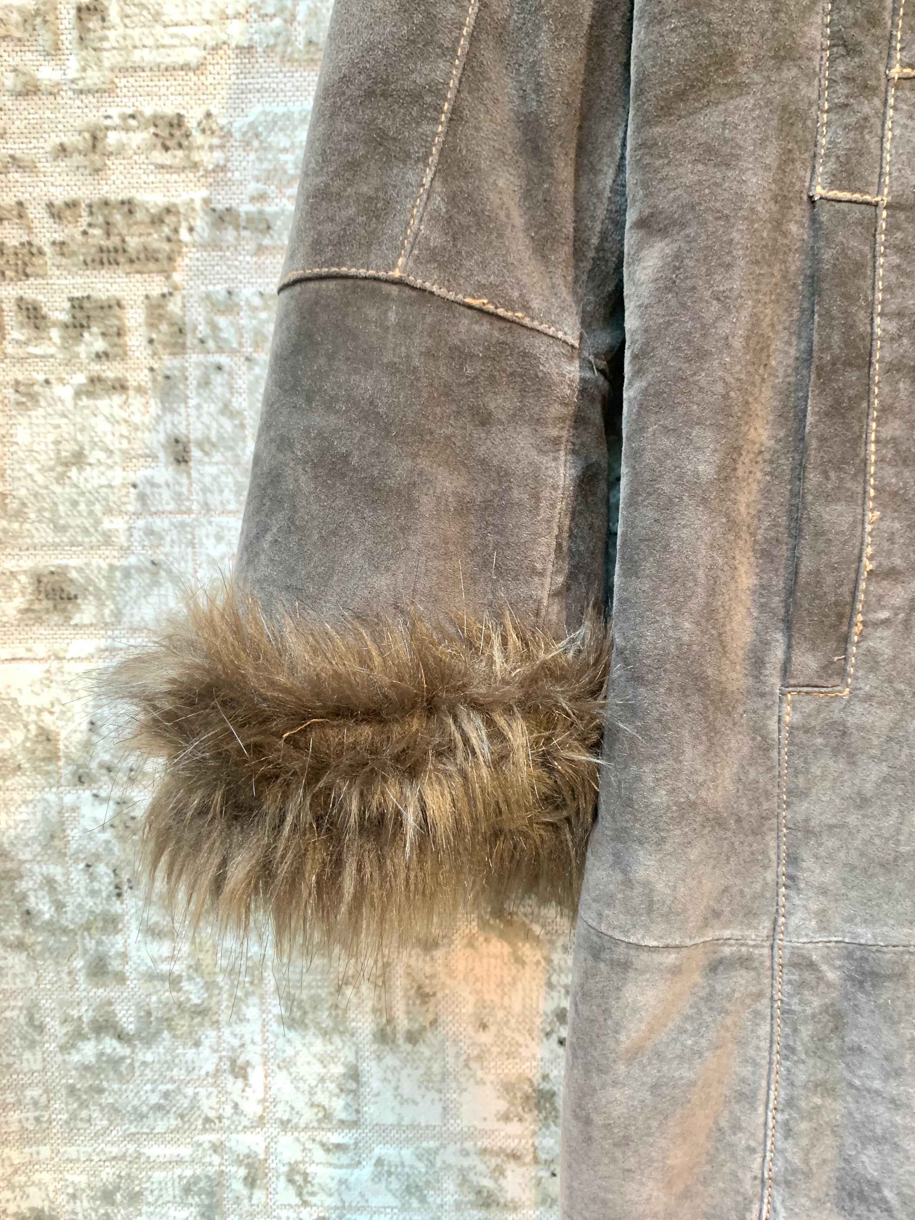 Rock'n Blue Faux Fur Trimmed Suede Coat