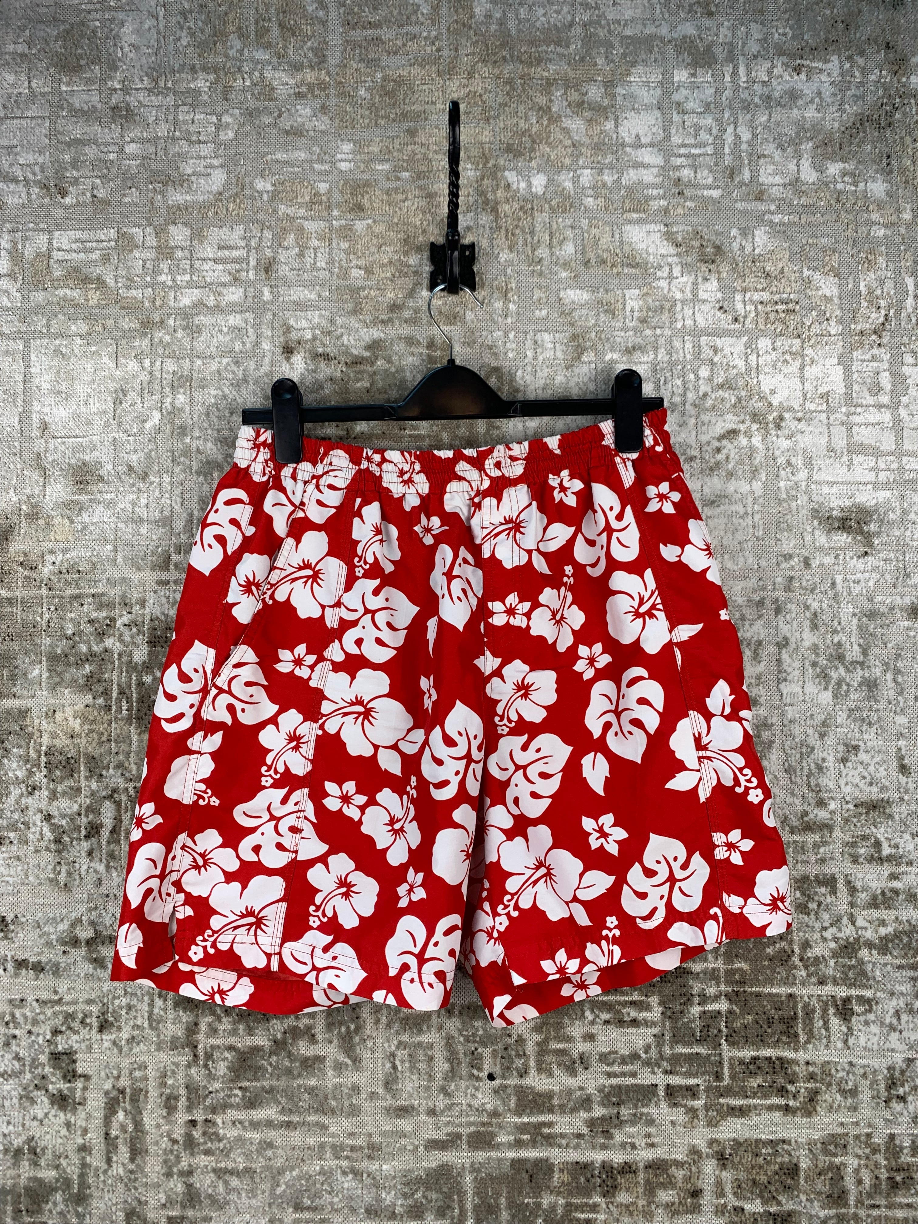 Men's Y2K Red Floral Swimming Shorts