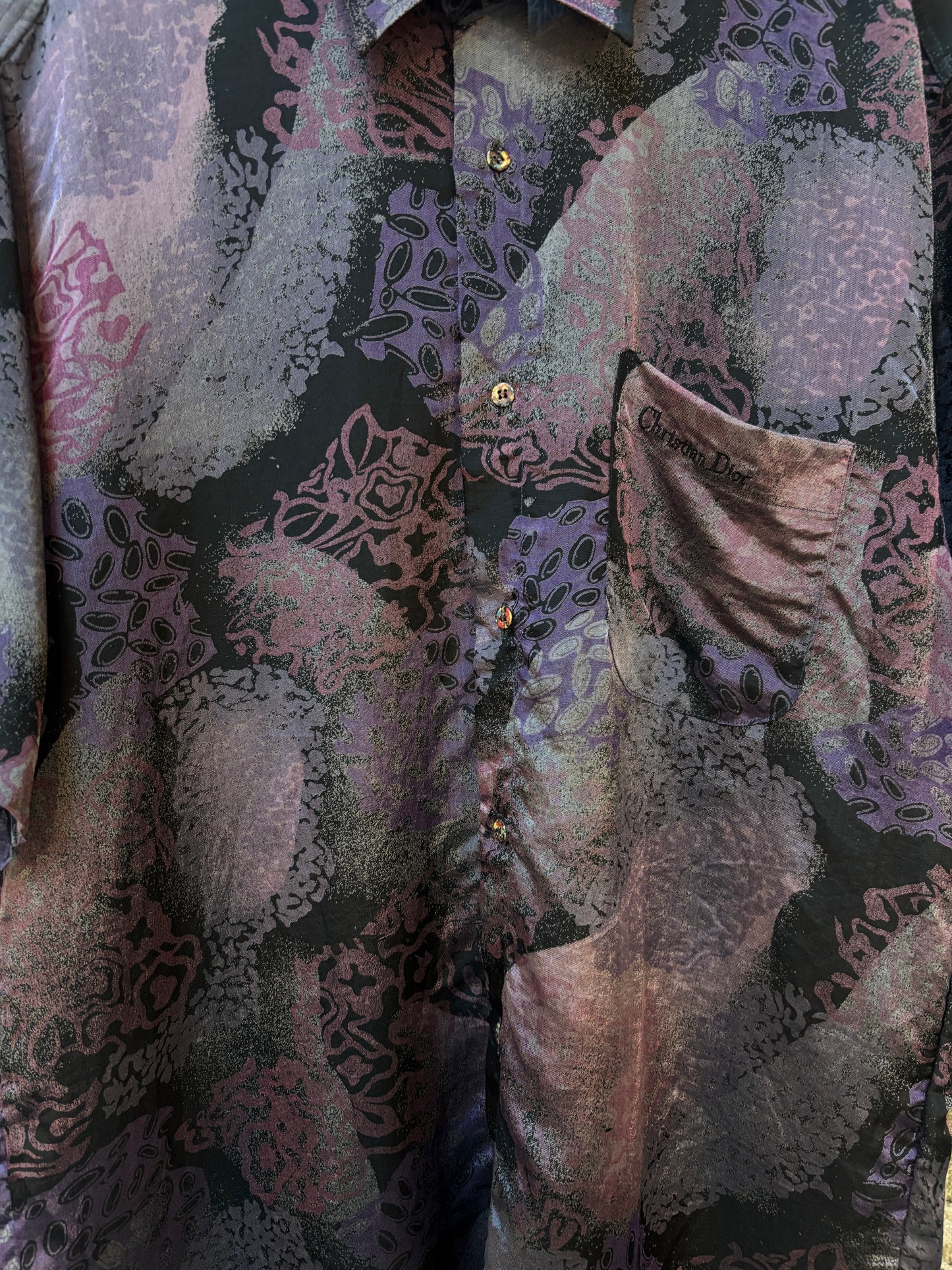 Mens Vintage Christian Dior Silk Button Up Shirt