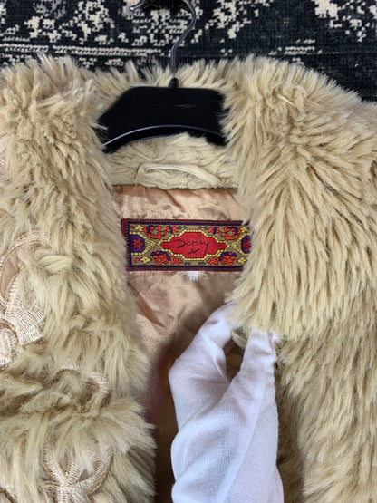 Derhy Y2K Cream Faux Fur Collar & Cuff Jacket